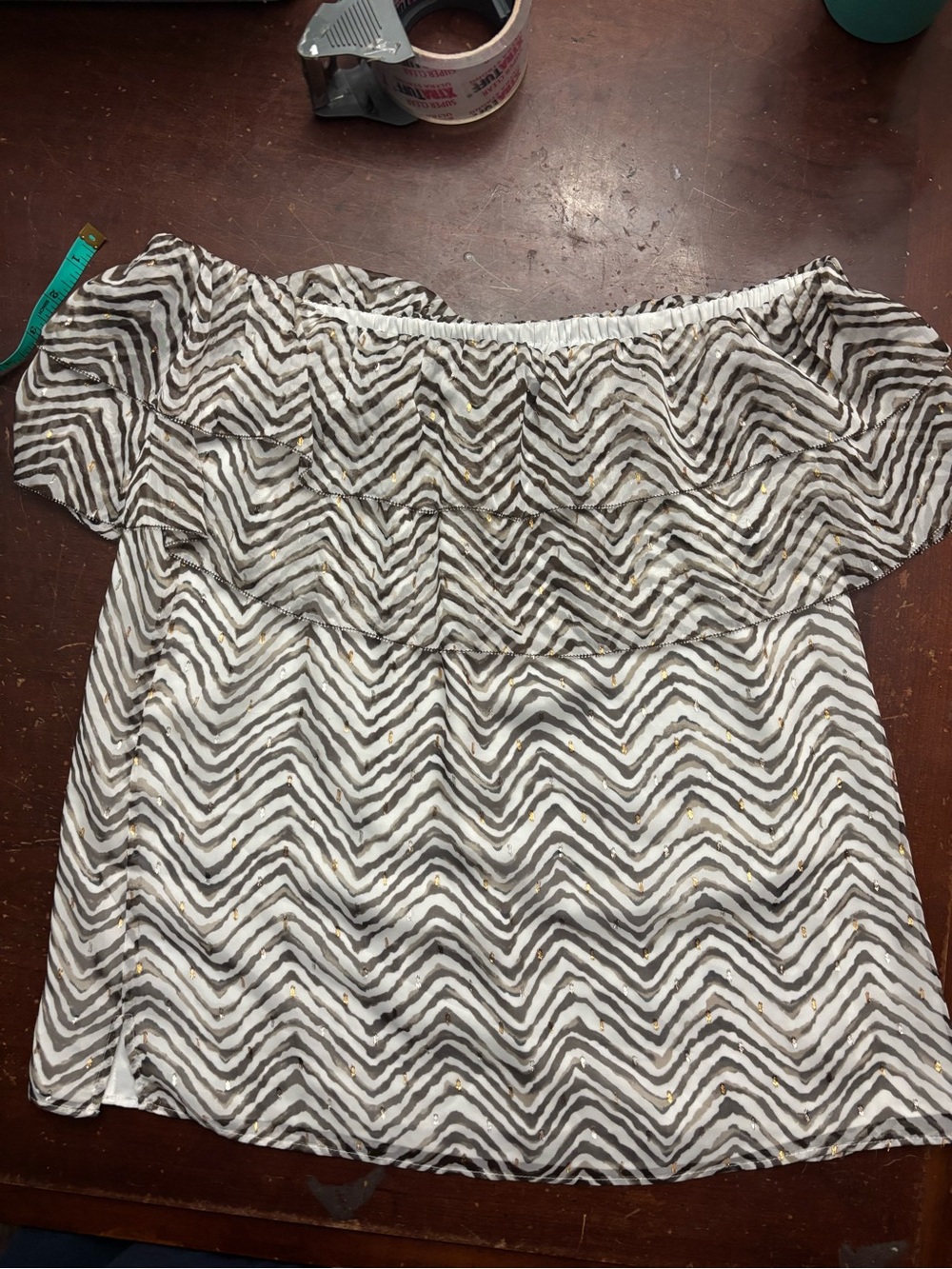 White House black M off shoulder black/white zebra gold metallic preppy ruffles